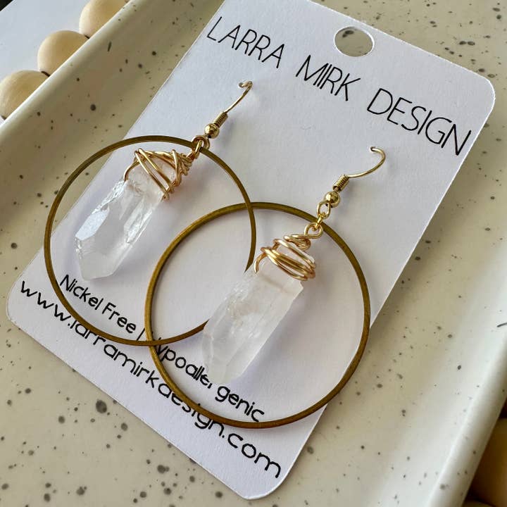 Crystal Quartz Point Circle Earrings for wholesale by Larra Mirk Design