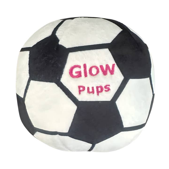 Jouet pour chien Glow Pups : balle de football lumineuse avec couineur, noir et blanc pour la vente par Glow Pups