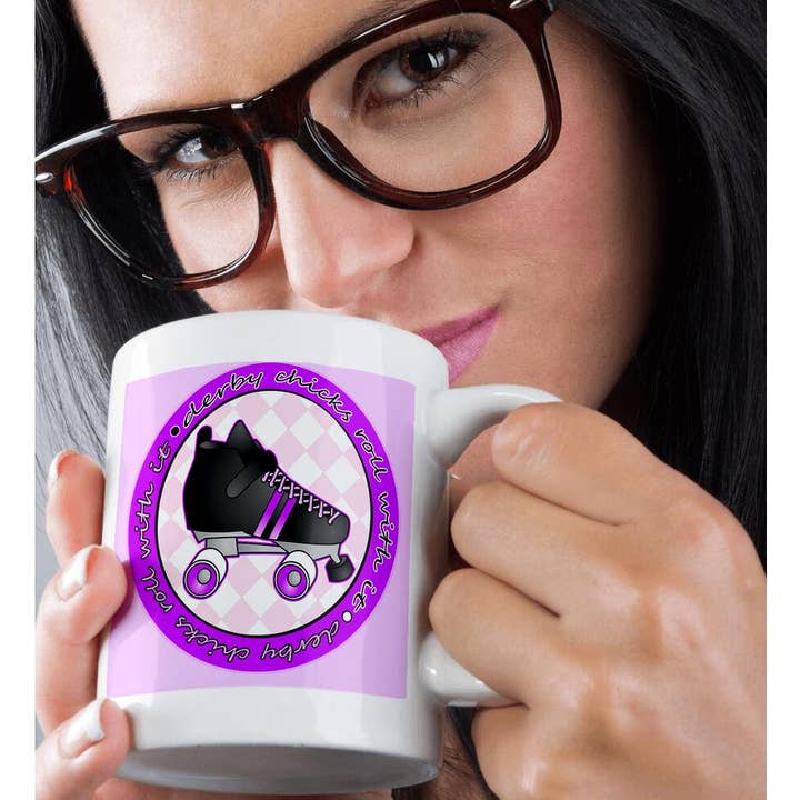 3dRose - Wholesale Coffee Mug - 3dRose, Derby Chicks Roll With It Purple with Black Roller Skate, Mug8