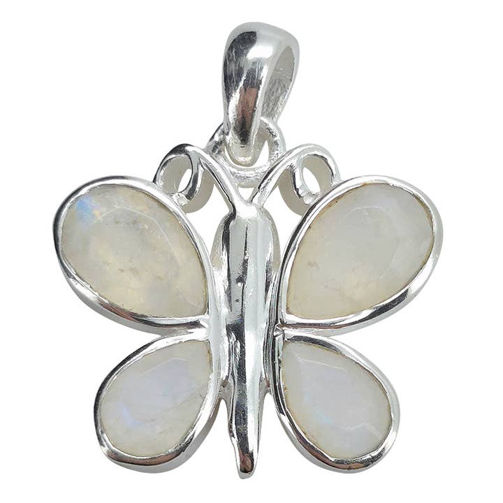 Faceted Moonstone Sterling Silver Butterfly Pendant for wholesale by Amberman