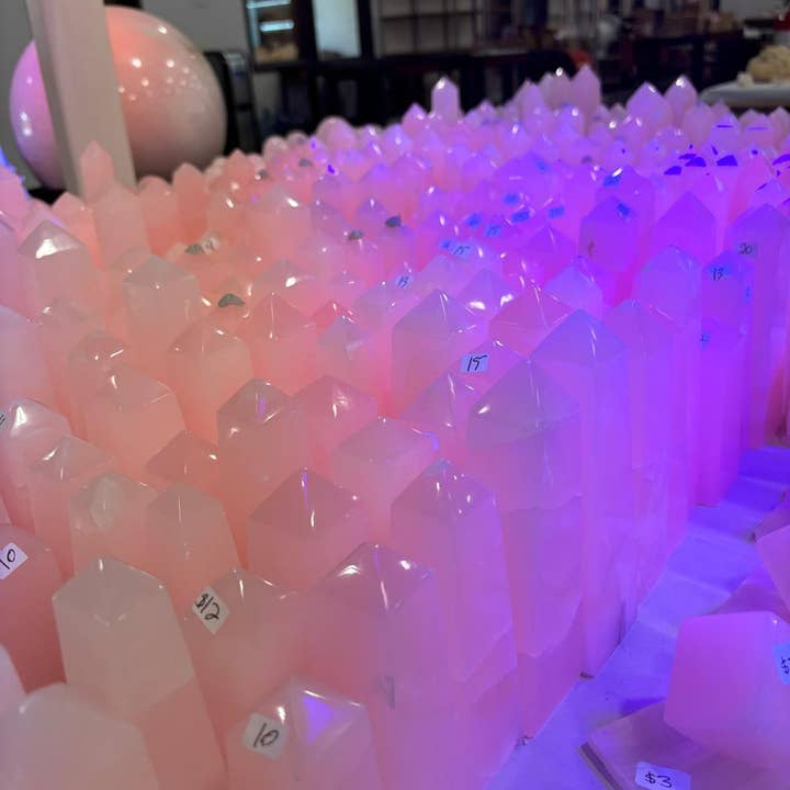 Quasar Gems USA - Wholesale Spiritual Stone/Crystal - Pink Calcite Mangano Calcite Tower Obelisk 1kg/ 2.2lbs 2