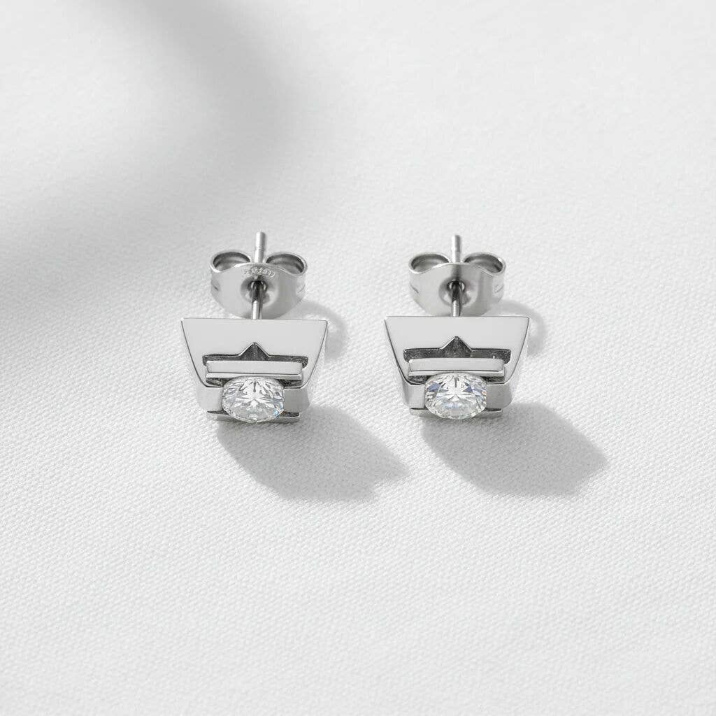 WJW - Vendita all'ingrosso Orecchini a bottone - Orecchini a perno in acciaio inossidabile con morsetto CZ al centro2