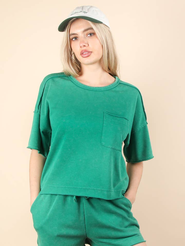 VERY J - Wholesale Activewear Set - Women's - NT12000SET-Mineral Washed Comfy Knit Top & Shorts Set