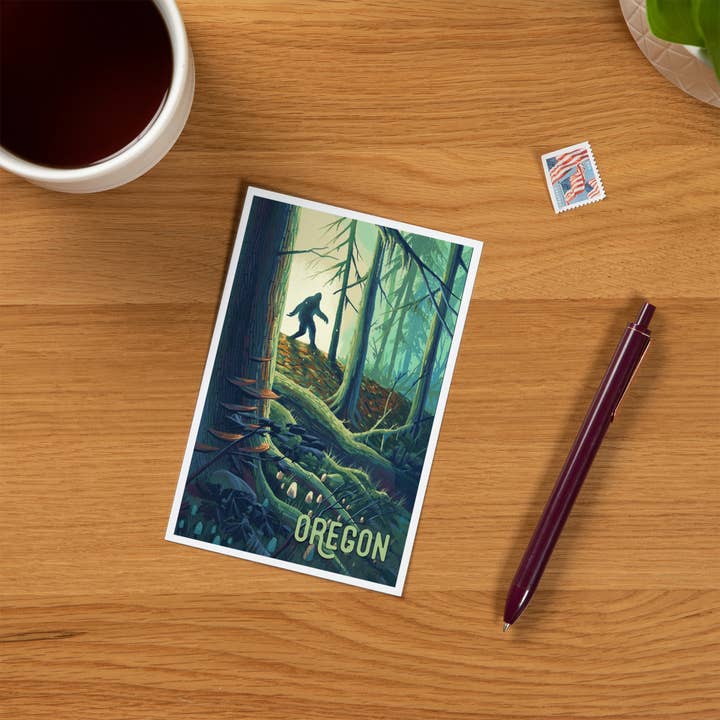 Lantern Press - Wholesale Postcard - PREMIUM POSTCARDS Oregon, Wanderer, Bigfoot in Forest1