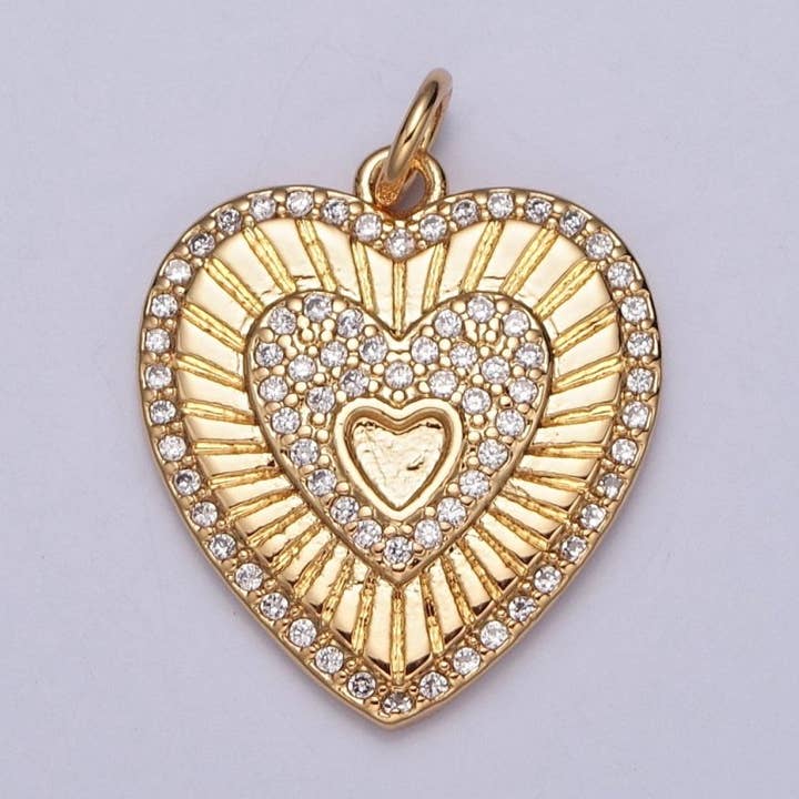 Gold Sunburst Charm For Jewelry Making. Micro Pave CZ Hearts For Jewelry Making | X-130 for wholesale by Aim Eternal