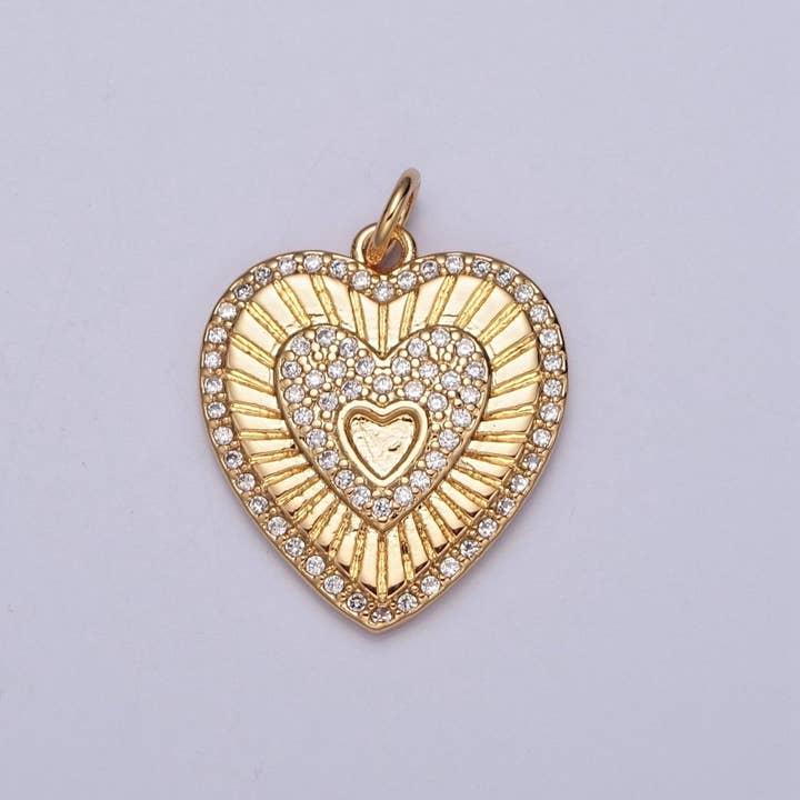 Gold Sunburst Charm For Jewelry Making. Micro Pave CZ Hearts For Jewelry Making | X-130 for wholesale by Aim Eternal