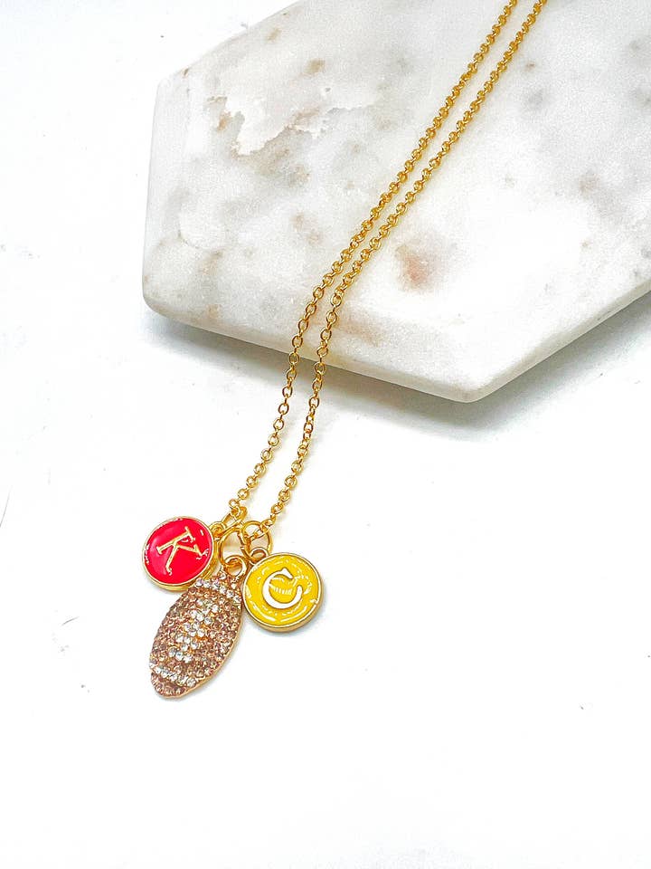 Rhinestone KC Football Charm Chiefs Kansas City Necklace for wholesale by Baubles by B