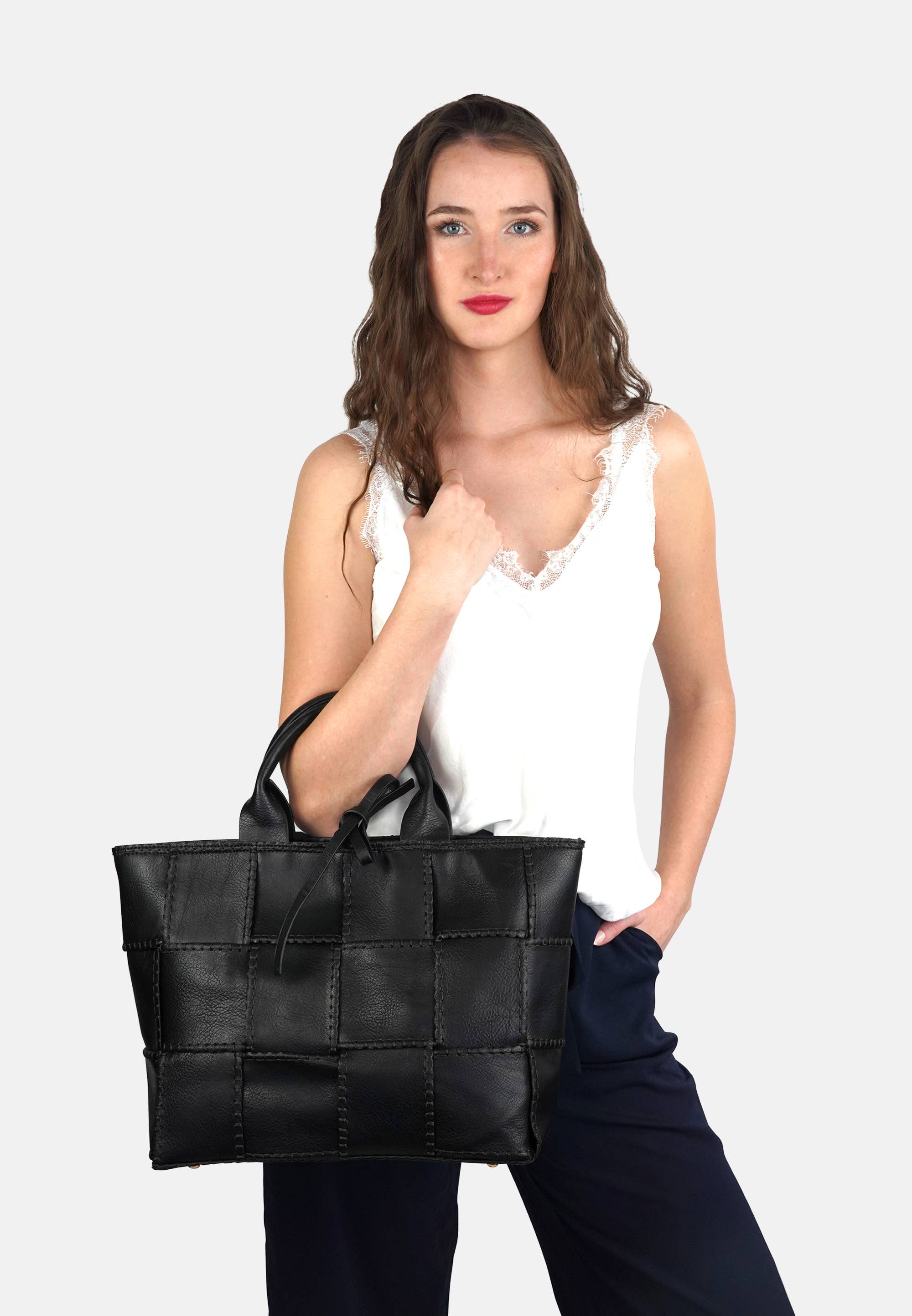 HJS - Venta al por mayor Bolso con asas - Mujer - Bolso 'SADLE' - Elegante diseño trenzado2