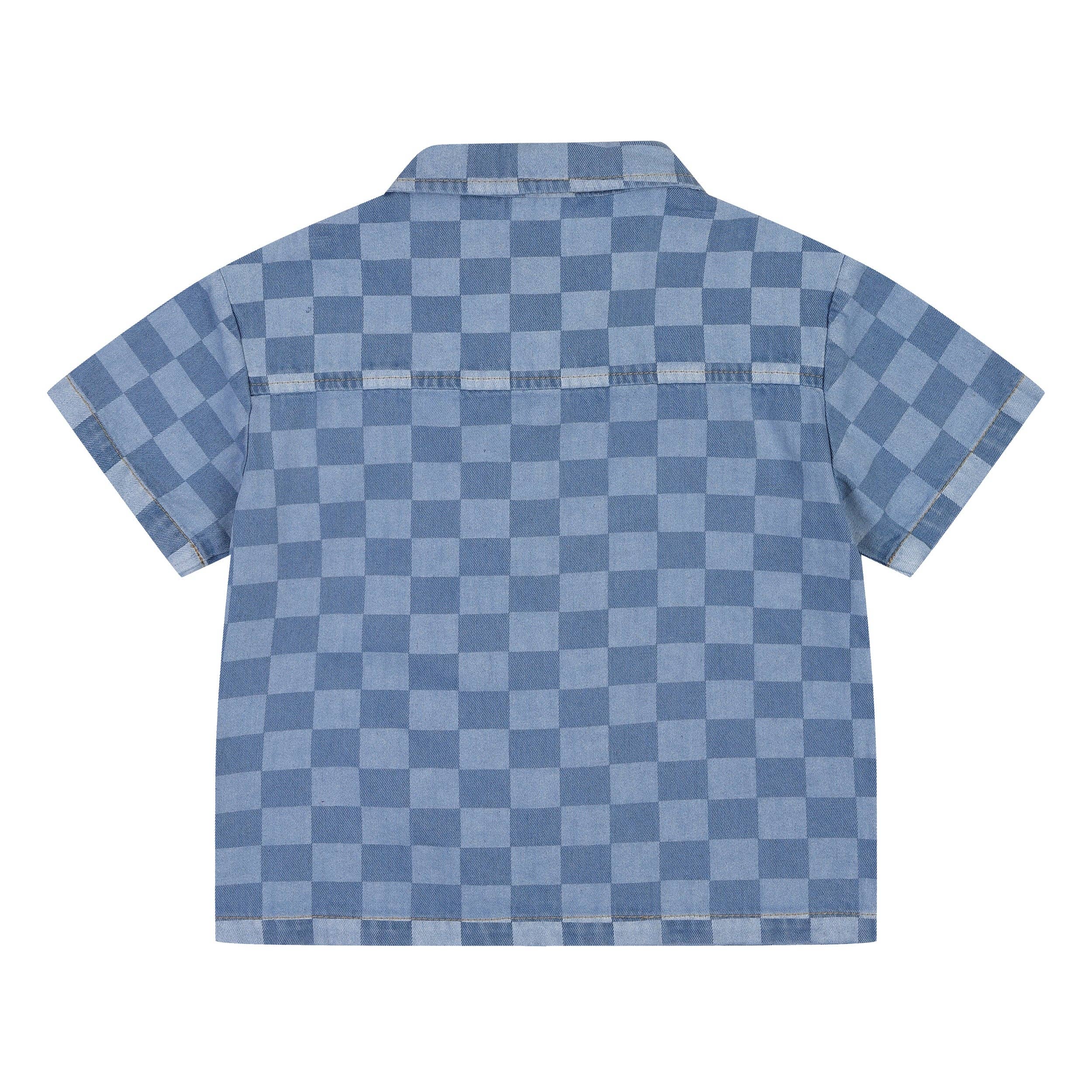 ToTo Heros - Wholesale Button Down Shirt - Kids - Liam Checkerboard Denim Short Sleeve Shirt2