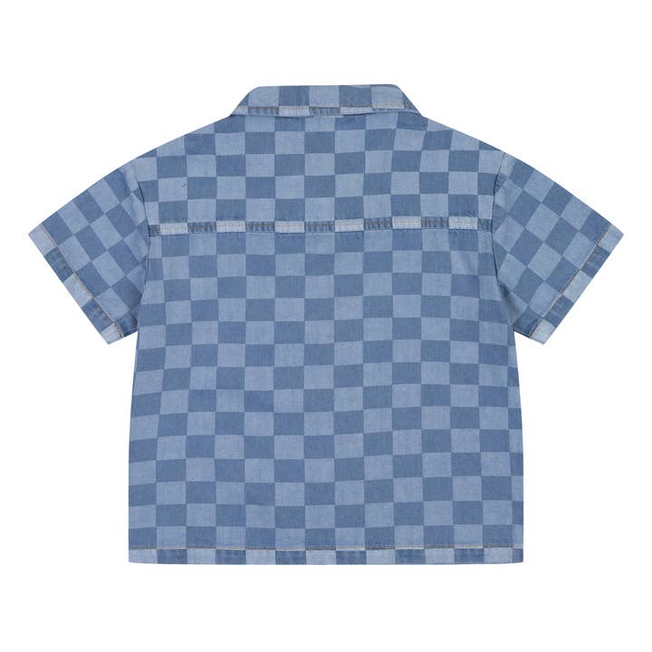 ToTo Heros - Wholesale Button Down Shirt - Kids - Liam Checkerboard Denim Short Sleeve Shirt2