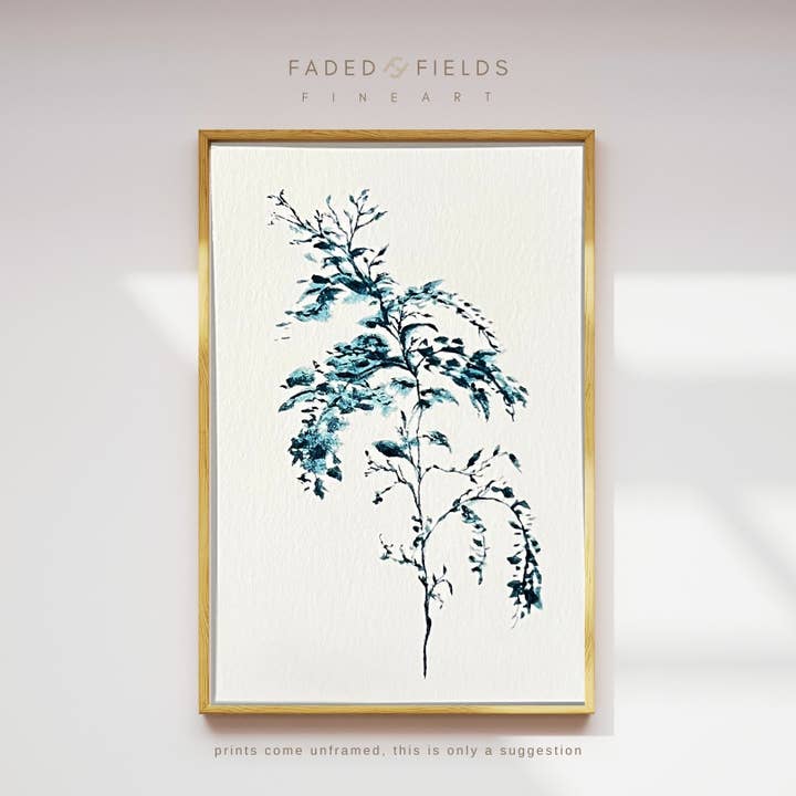 "Mayan Blue Branch" Art Print for wholesale by Faded Fields