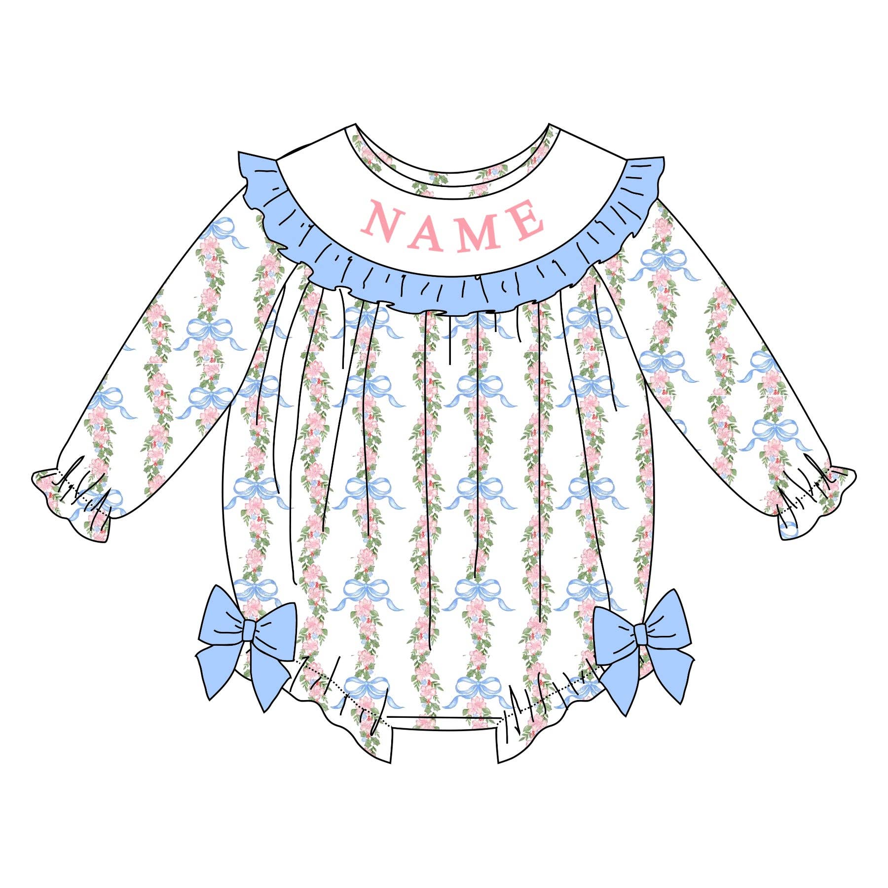 Auraquise - Vente Robe – enfant - Robe à smocks florale personnalisée avec nom pour filles & Bulles1