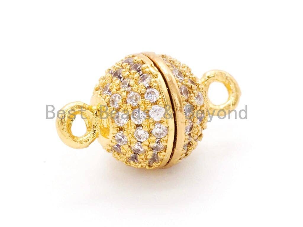 BestBeads&Beyond - Wholesale Clasp - 8mm/10mm/12mm/14mm/16mm CZ Micro Pave  Strong Magnetic Round Clasp, Cubic Zirconia Magnetic Clasp, Gold Rose Gold Clasp, sku#H553