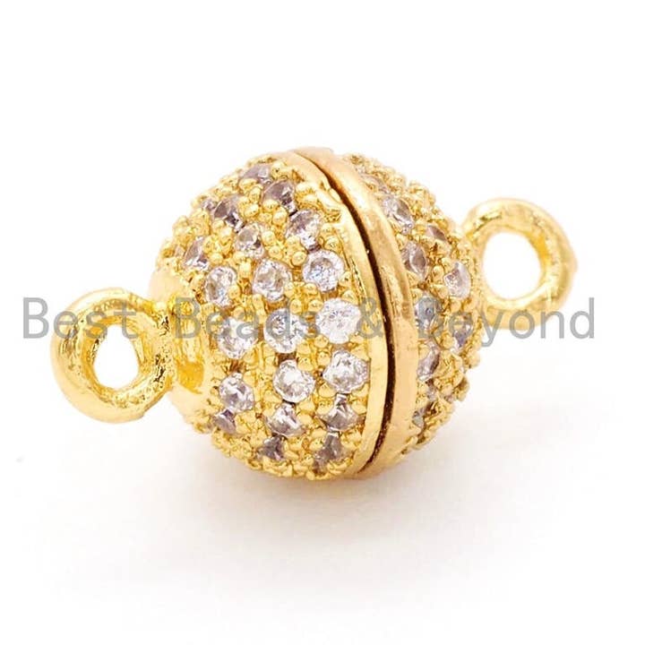 BestBeads&Beyond – wholesale Lås – 8mm/10mm/12mm/14mm/16mm CZ Micro Pave stark Magnetisk Rund Lås, Kubisk Zirkonia Magnetiskt lås, Guld Rose Gold Lås, sku #H553