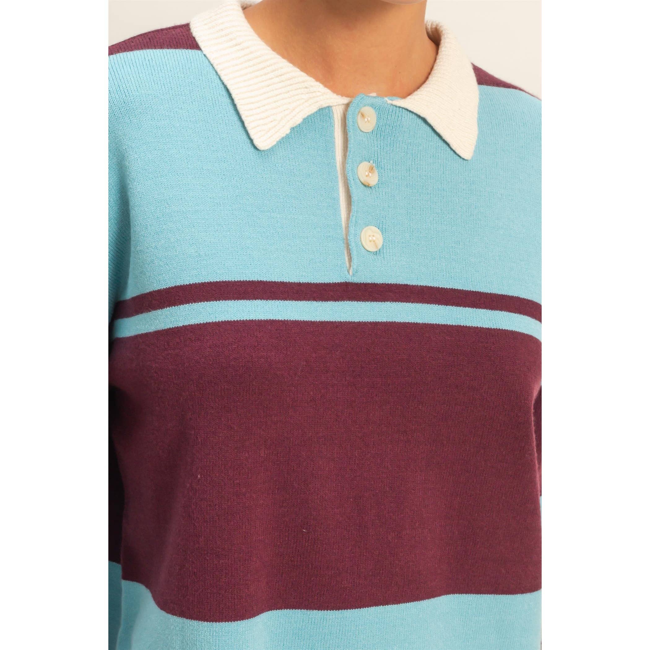 HYFVE - Wholesale Knit Sweater - Women's - Contrasting Striped Sweater With Polo Collar18