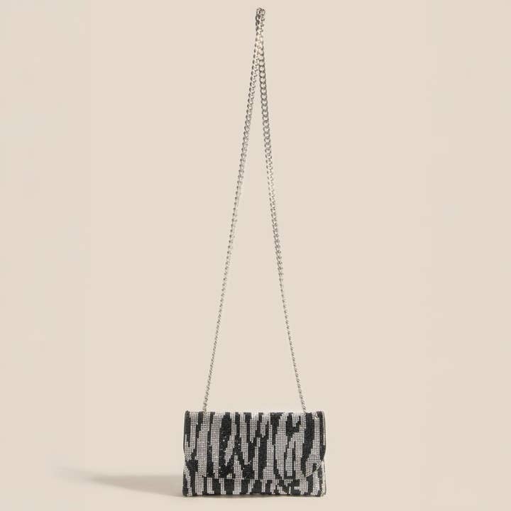 BLACKWHITE Zebra Print Full Rhinestone Studded Evening Bag for wholesale on Faire1