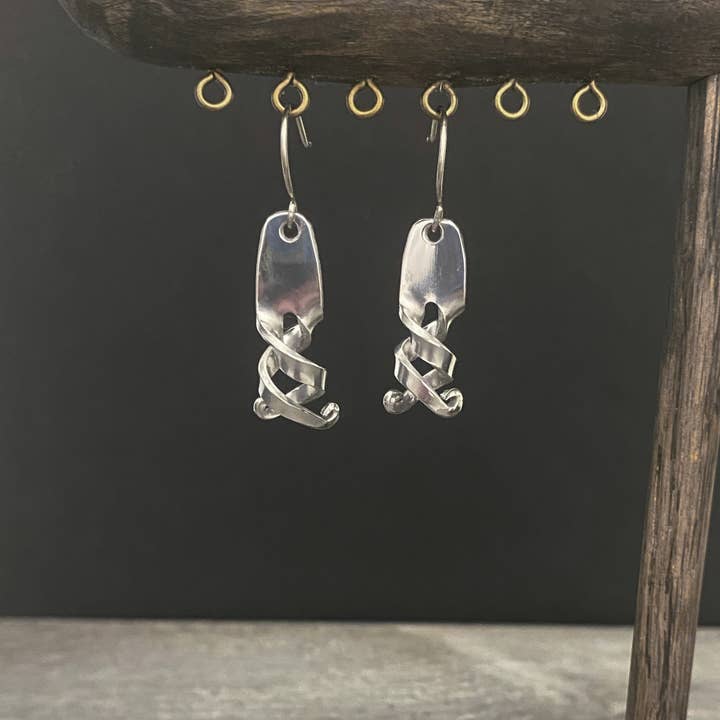 Marchello Art - Wholesale Dangle Earrings - Stainless Steel Spiral Recycled Escargot Fork Earrings