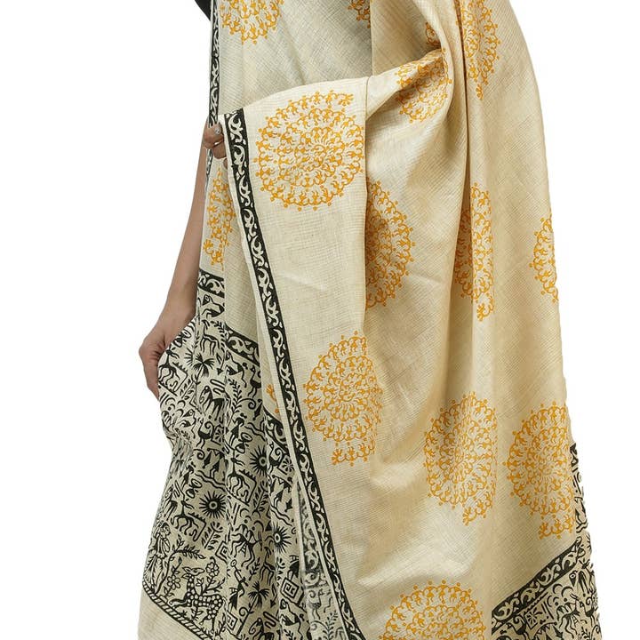 Exotic India Art - Wholesale Scarf - Women's - Whitecap-Grey Cotton Hand Block Barley Block Print Dupatta1
