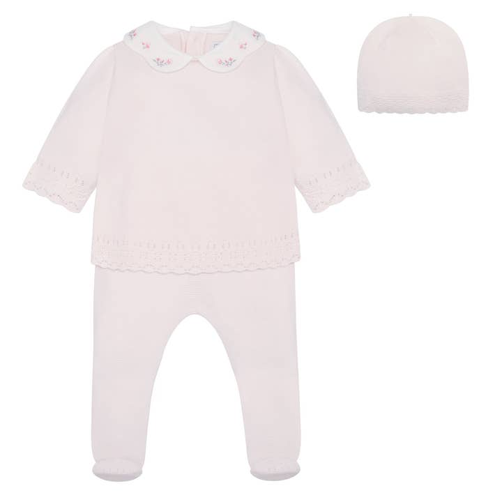 Kaitlin Girls Pink Knitted Outfit & Hat Set for wholesale by Emile Et Rose