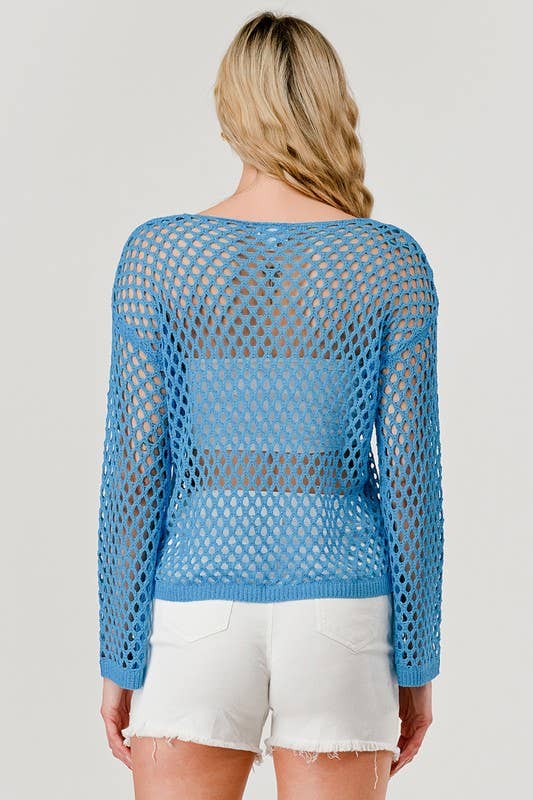 Aqua Blue Crochet Coverup Top OT51179 for wholesale on Faire2