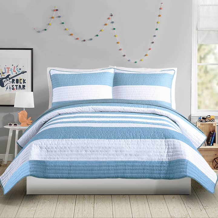 LAVELLE BLUE QUILT SET by Urban Playground for wholesale by Peking Handicraft