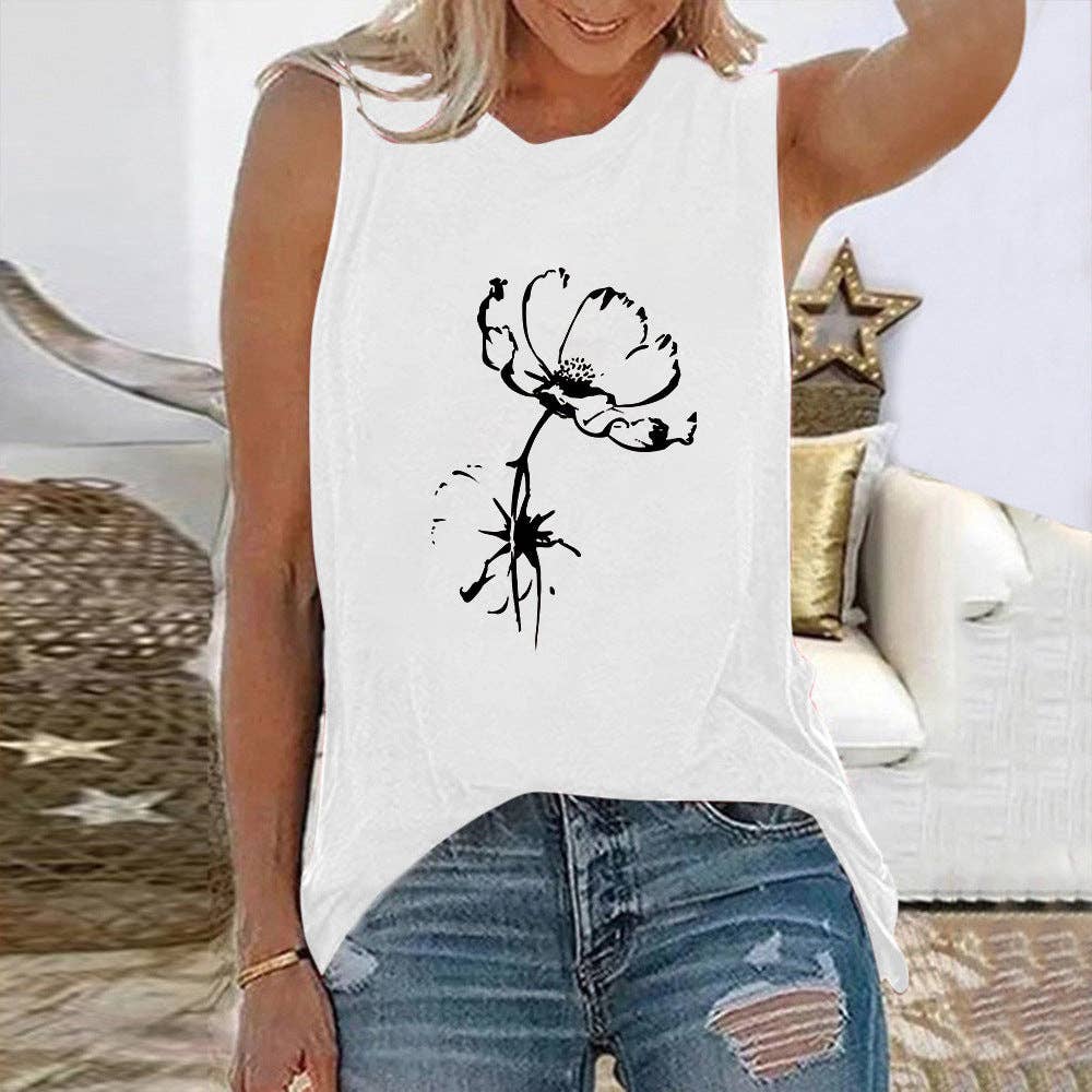 TISANCRE – wholesale Tank top – Women′s – New Sunflower Butterfly Pattern Women's Crew Neck Top Sleeveless Vest1