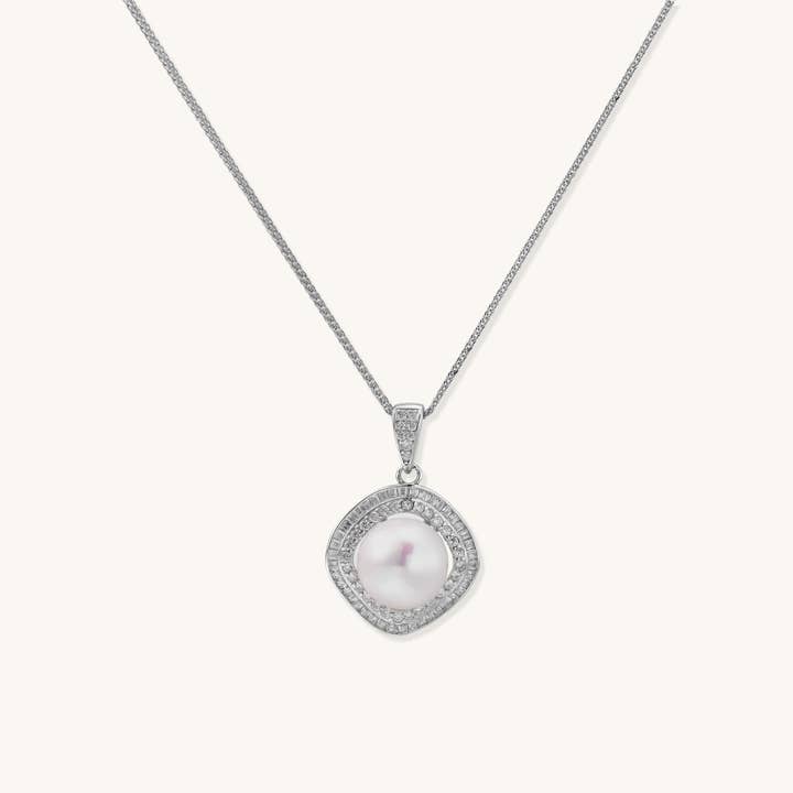 Collier Pendentif Halo Diamant Perle pour la vente par Branvas Jewelry