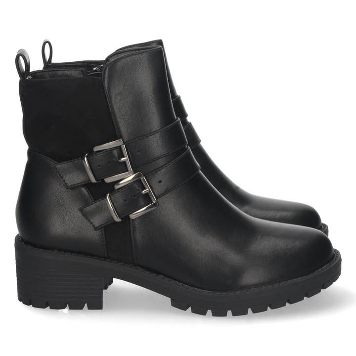 Black ankle boot with buckle detail for wholesale by Brideluxe Mayorista