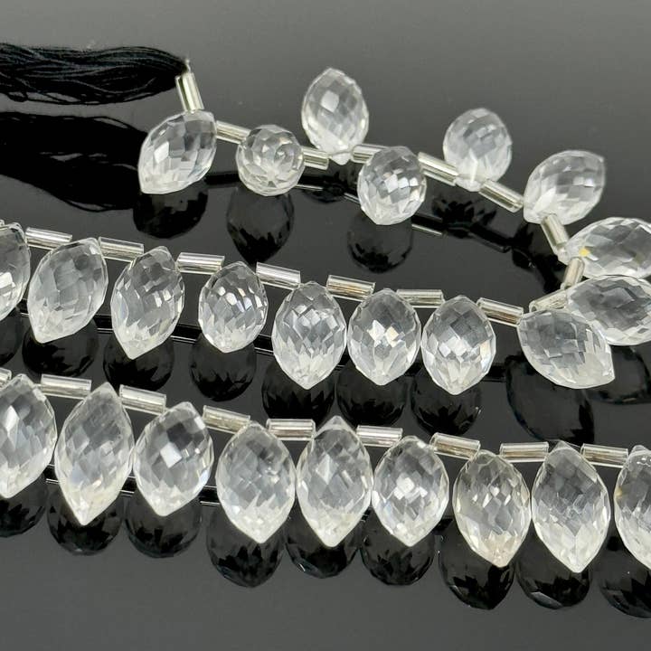 8" heldere kristallen kwarts gefacetteerde marquisekralen, heldere kristallen kwarts edelsteenkralen, 13x7 mm - 15x8,5 mm voor wholesale door Akstar Gems