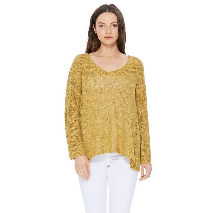 V Neck Long Sleeve Top Loose Pullover Summer Sweater MK3392 for wholesale by Mak