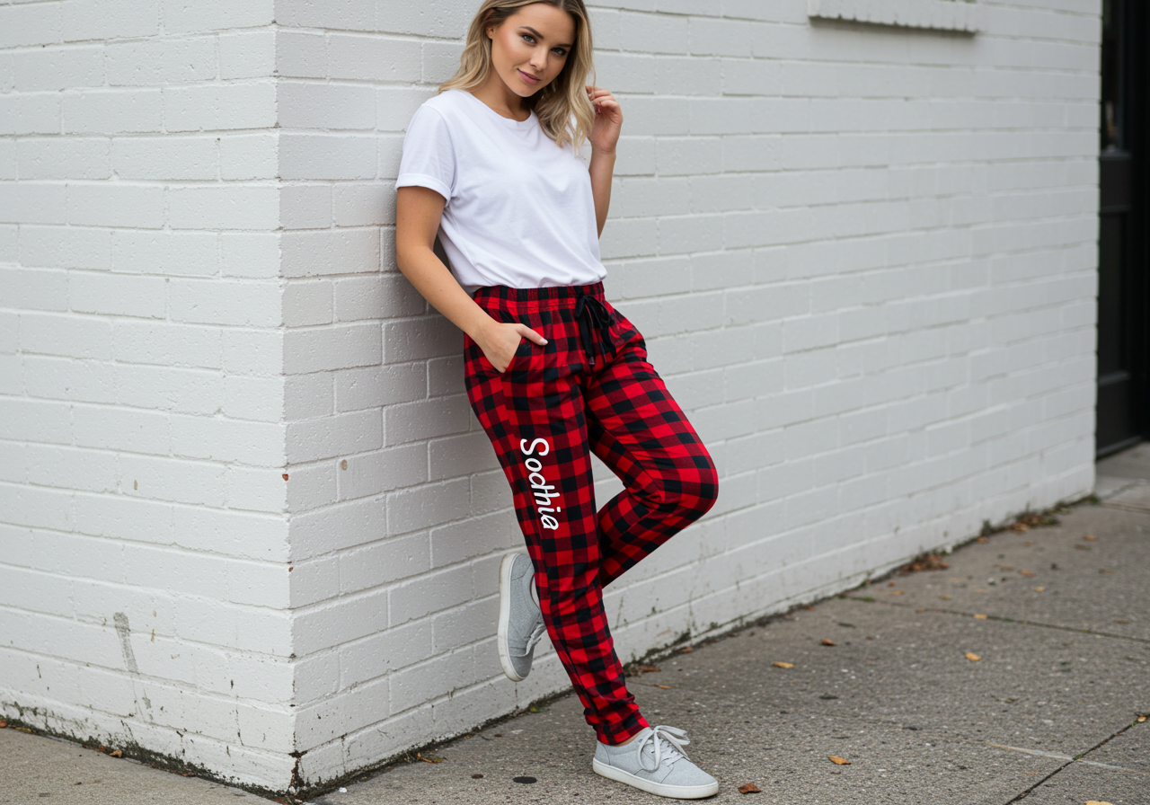 The Blissful - Wholesale Lounge Sweatpants/Joggers - Women's - Personalized Flannel Plaid Lounge Pants Unisex Checks Pants 0