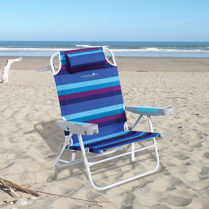 Chaby International - Wholesale Beach Accessories - Caribbean Joe Deluxe 5-Pos Backpack Beach Chair-Purple/Blue