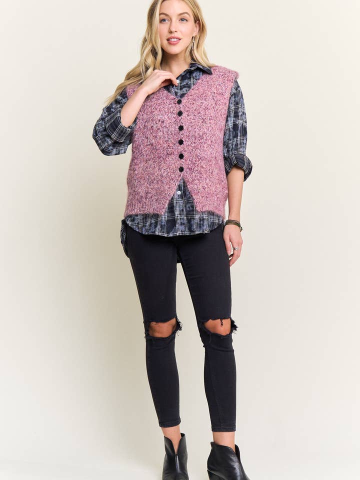 ADORA LA - Wholesale Outerwear Vest - Women's - CESW4158-BUTTON-UP FUZZY KNIT SWEATER VEST17