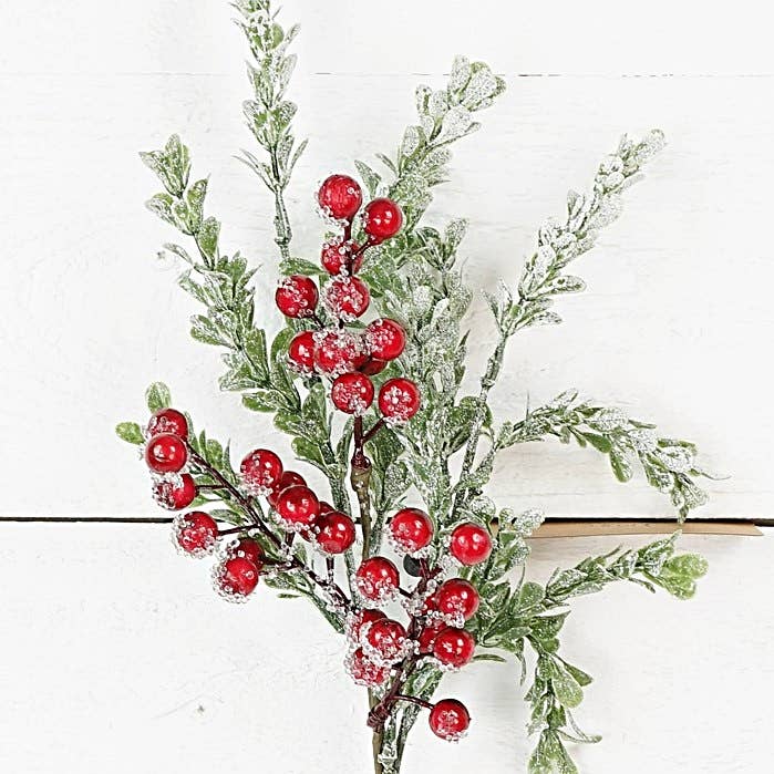 Impressive Enterprises, Inc. - Wholesale Christmas Decoration - 28015- 16in Pick-Icy Glittered Boxwood with Ilex Berries-1