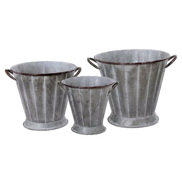 Metal Brown Washed Bucket Planter with Handles - Set of 3 for wholesale by Will's Company