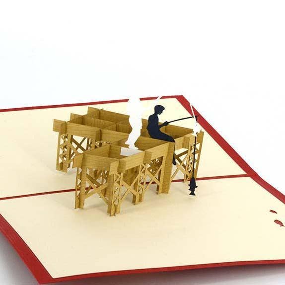 Fishing couple on pier for wholesale by Henry Pop Up Cards