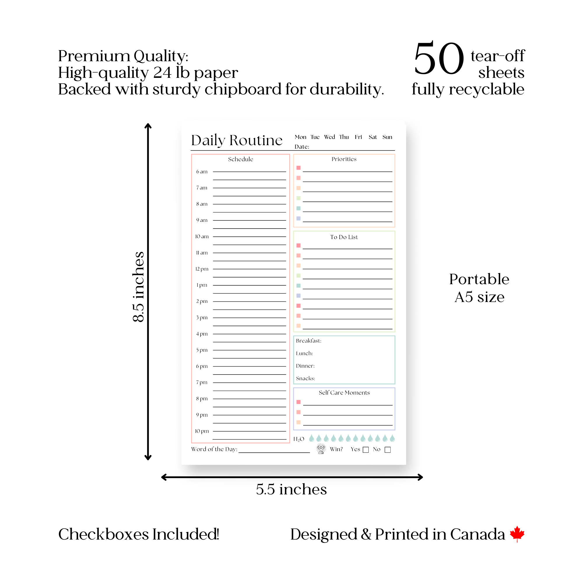 Eleventh and Taylor - Vente Blocs-notes - Planificateur de tâches quotidiennes : Bloc-notes de 50 pages détachables4