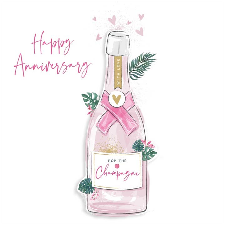 Carte d'anniversaire, faite main - Thème champagne pour la vente par The Handcrafted Card Company