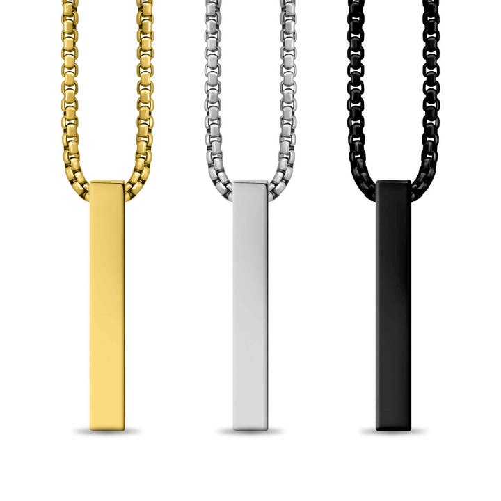 4 Sided Vertical Bar Necklace w/ 24" Box Chain for wholesale by WJW