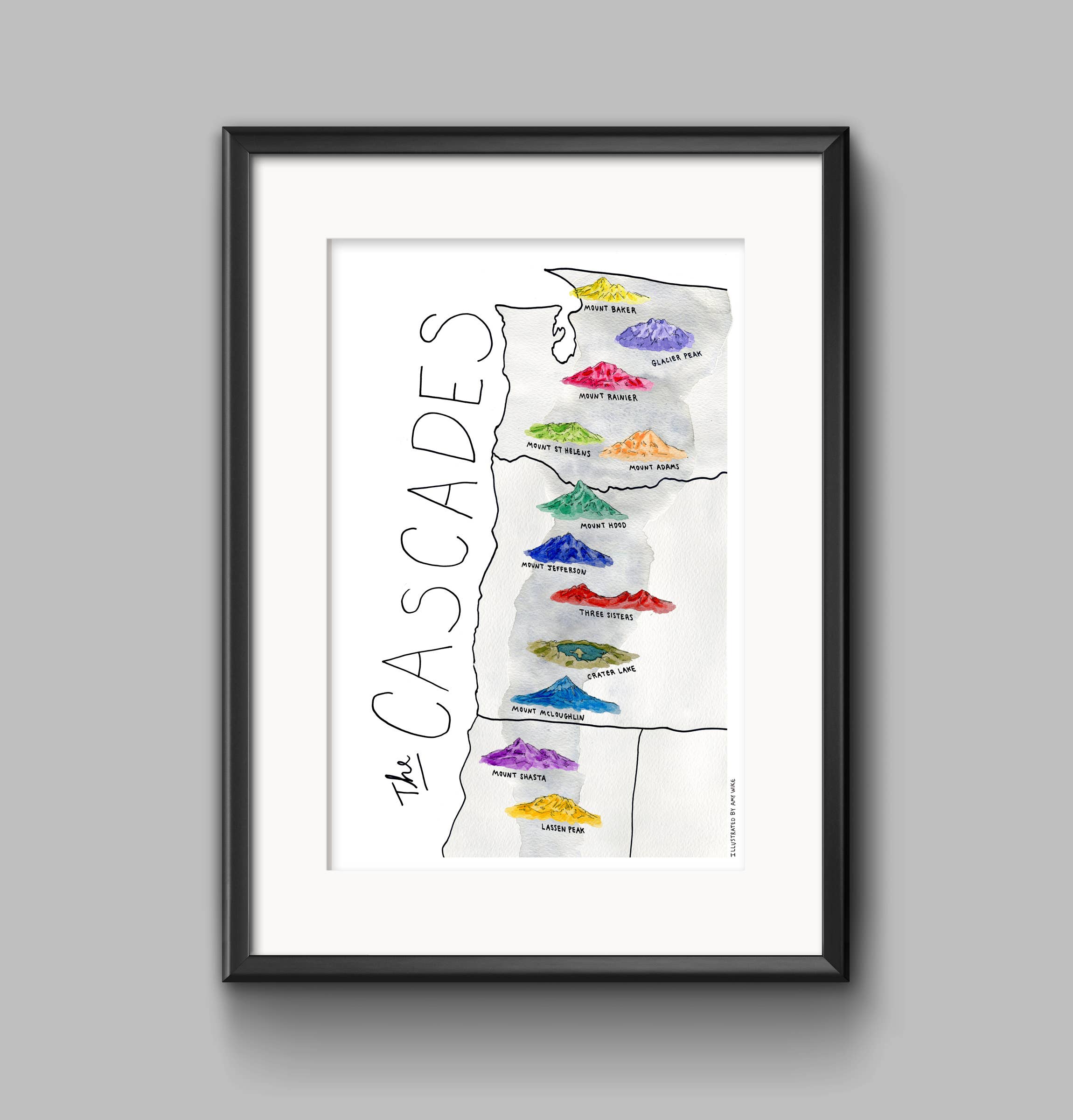 Amy Wike Illustration - Wholesale Art Print - Cascades Mountain Range Poster