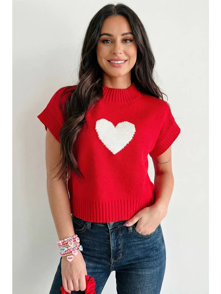 LA Society - Wholesale Knit Sweater - Women's - LAS Valentine Heart Graphic Cropped Sweater (S-XL)