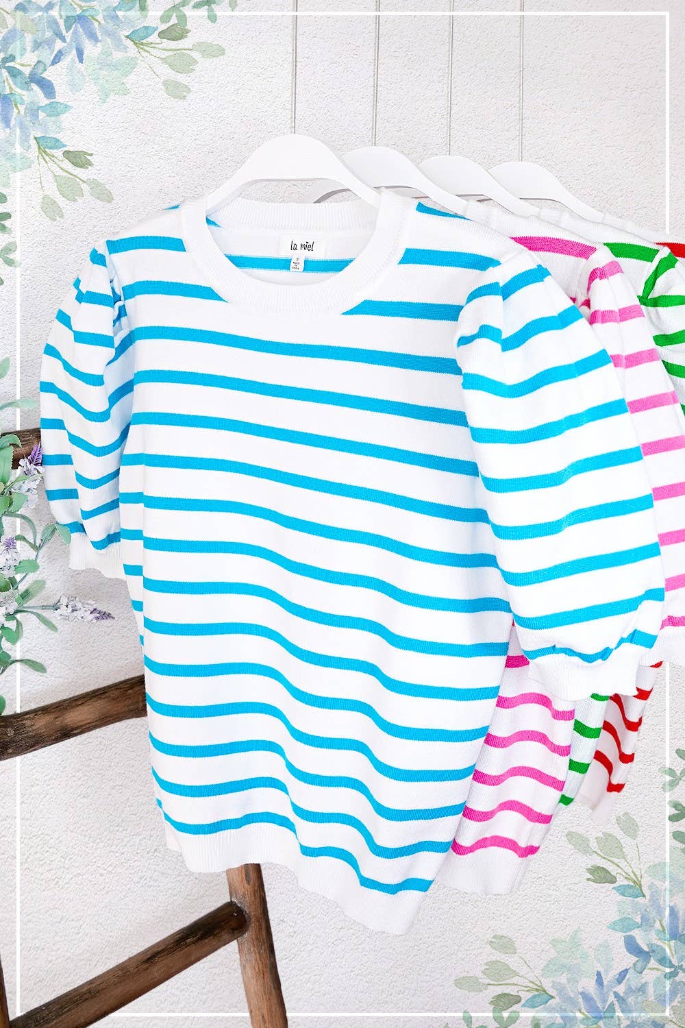 La Miel – Engroshandel Strikket top - Dame – JCS3562-letvægts Puff kortærmet stribet stribet top20