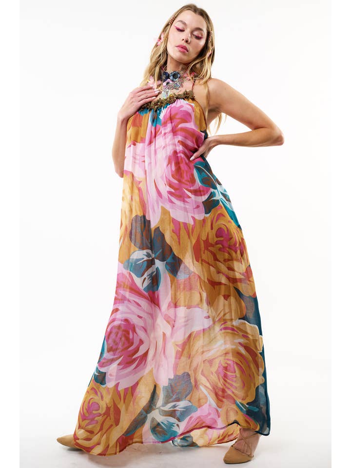 Teal rose Exotic Maxi Dress for wholesale on Faire