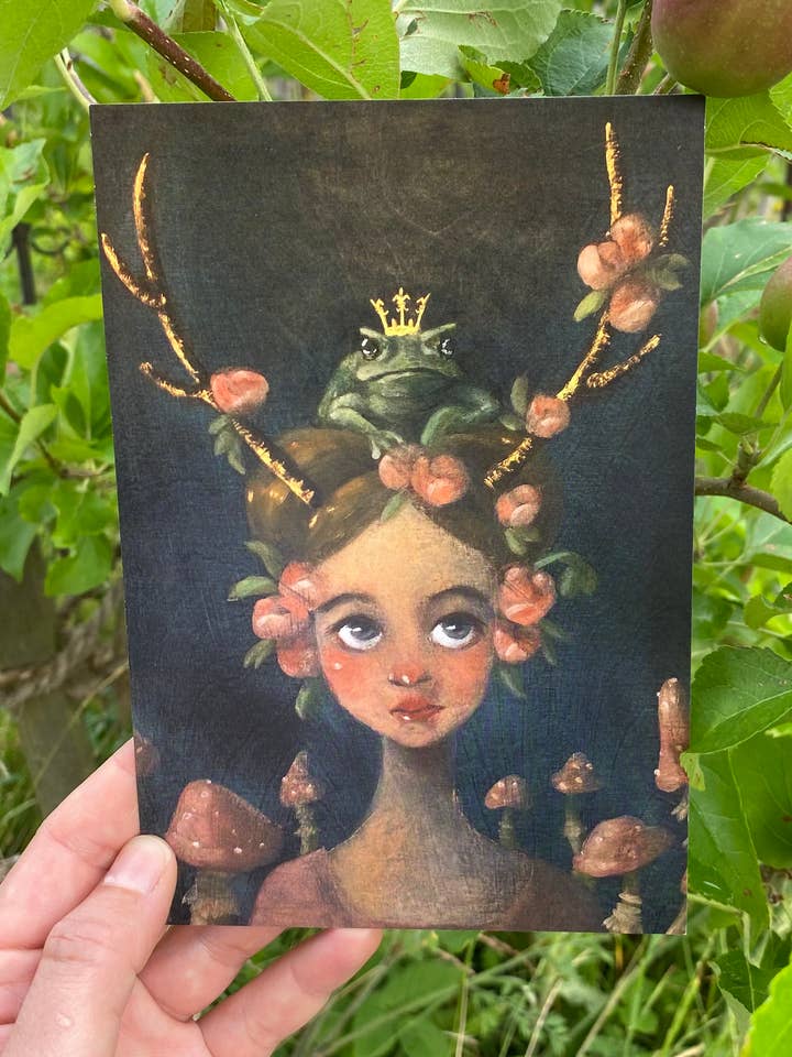 Postcard girl with antlers for wholesale by Marieke Jeromin