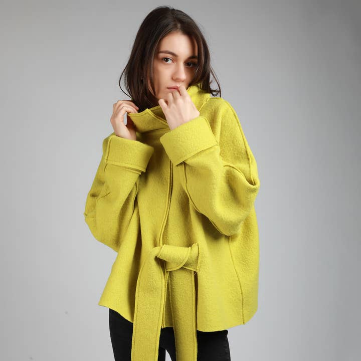 Knotium - Wholesale Coat - Women's - MAUD Unlined Oversized Boiled Wool Wrap Coatigan with Belt