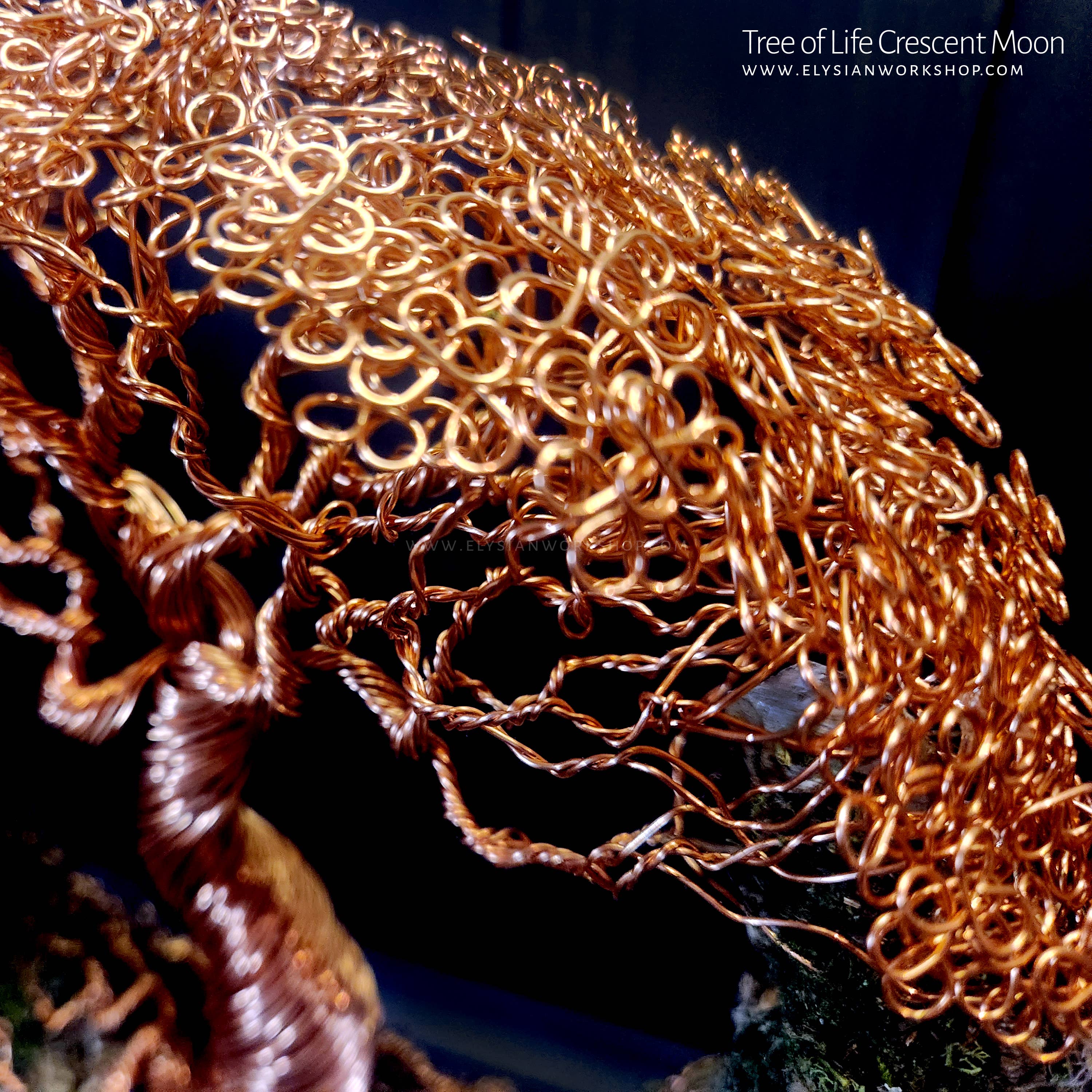 Elysian Workshop - Wholesale Sculpture - Tree of Life Crescent Moon Copper Wire on Ohko Stone2