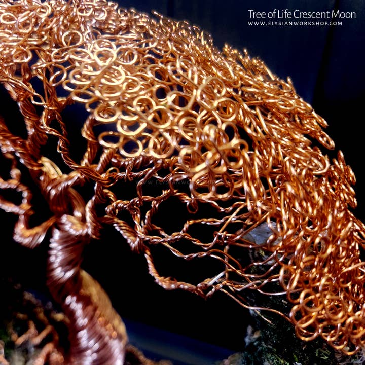 Elysian Workshop - Wholesale Sculpture - Tree of Life Crescent Moon Copper Wire on Ohko Stone2