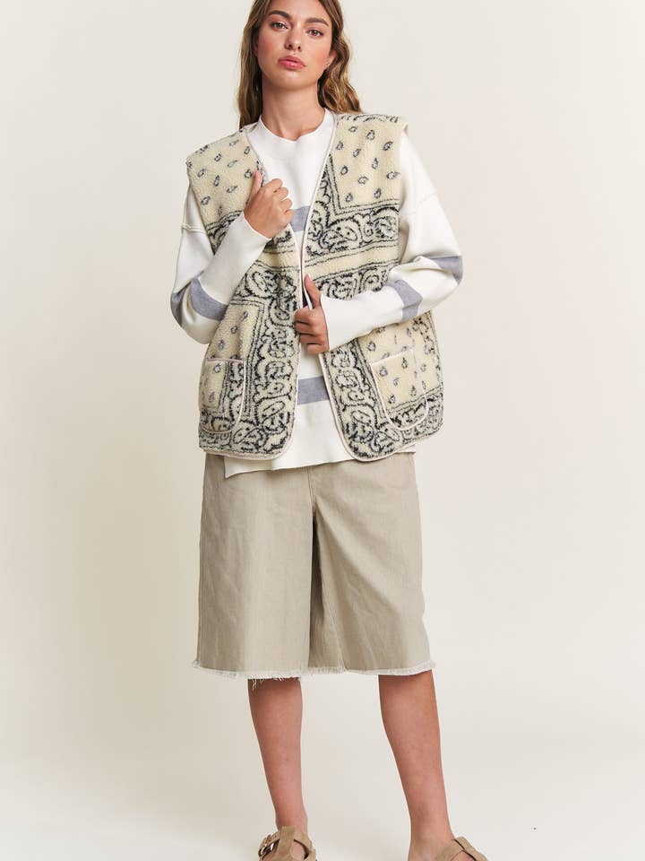 Ivory Paisley Print Sweater Vest for wholesale on Faire