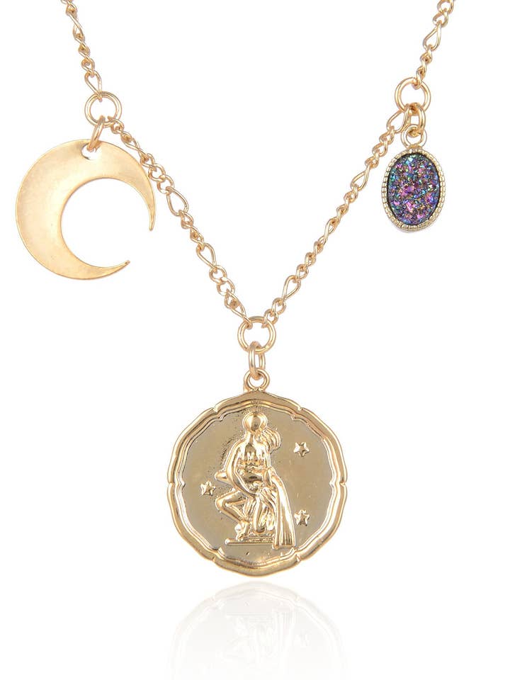 Collana Zodiac Druzy Moon: Acquario per la vendita all'ingrosso da parte di Eye Candy Los Angeles