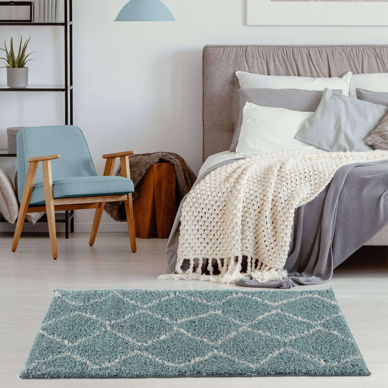 THE RUGS - Vendita all'ingrosso Tappeto - Tappeto Shaggy Blu Uovo d'Anatra Marocchino | 85014